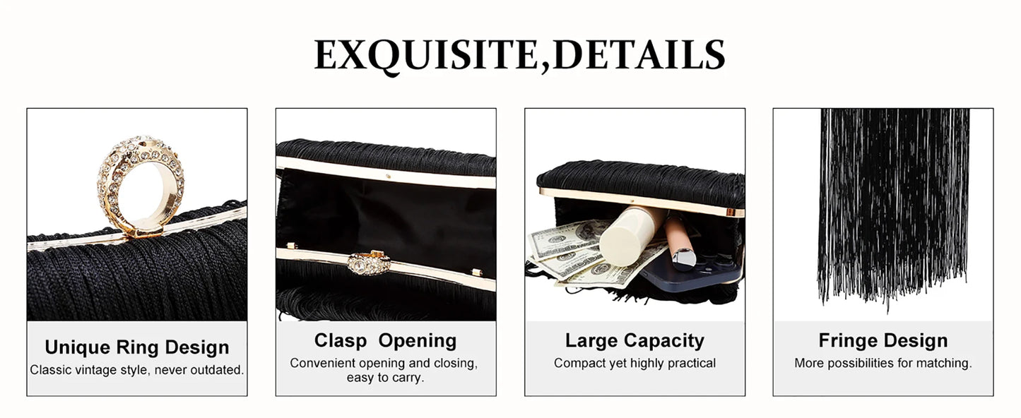 Evening Bag for Women Long Tassel Design Clutch Purses For Wedding Cocktail Prom