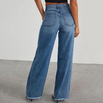Retro High Waist Straight Leg Jeans