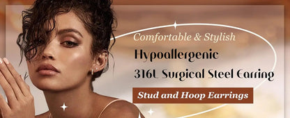 8 Pairs 20G Hypoallergenic Flat Back Stud,and Hoop Earrings