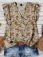 Women's V-Neck Floral Print Button-Up Blouse, Loose Fit, Lightweight
