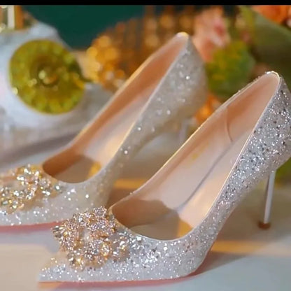 Womens High Heel Shoes Fad Elegant Crystal Pointed Toe Pumps