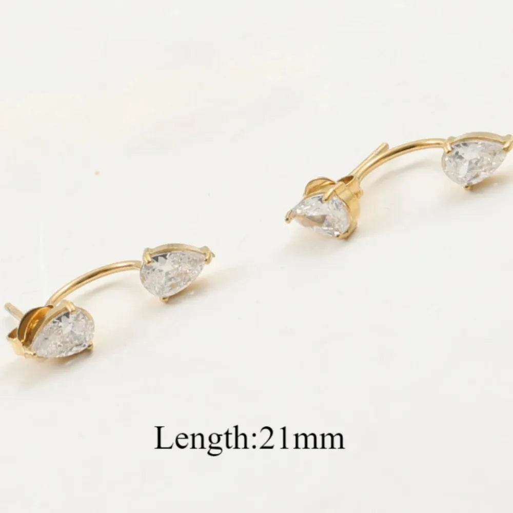 Front and Back Ear Waterdrop Zircon C-shaped, Stainless Steel Earring