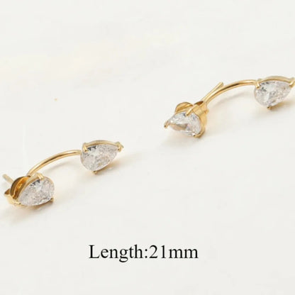 Front and Back Ear Waterdrop Zircon C-shaped, Stainless Steel Earring