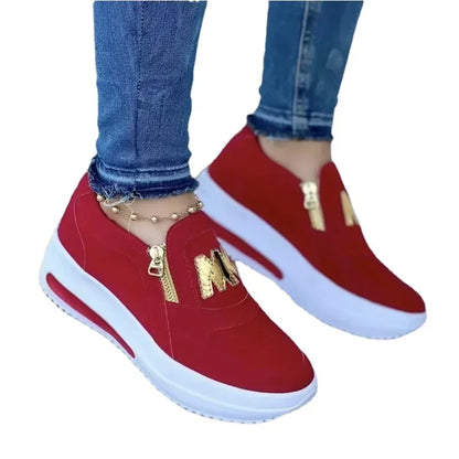 Women Autumn Sneakers Casual Double M Printed Side Zipper Platform Shoes