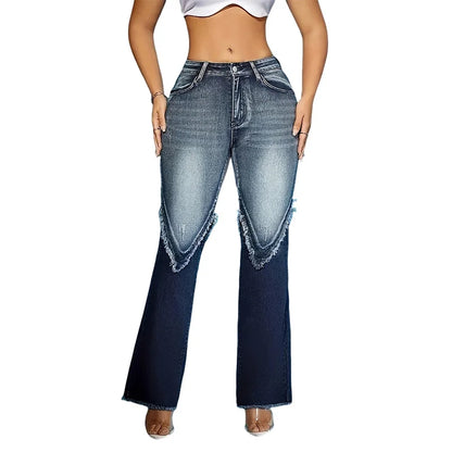 Women's mid-rise fashion casual daily wear jeans, women's slightly flared jeans,
