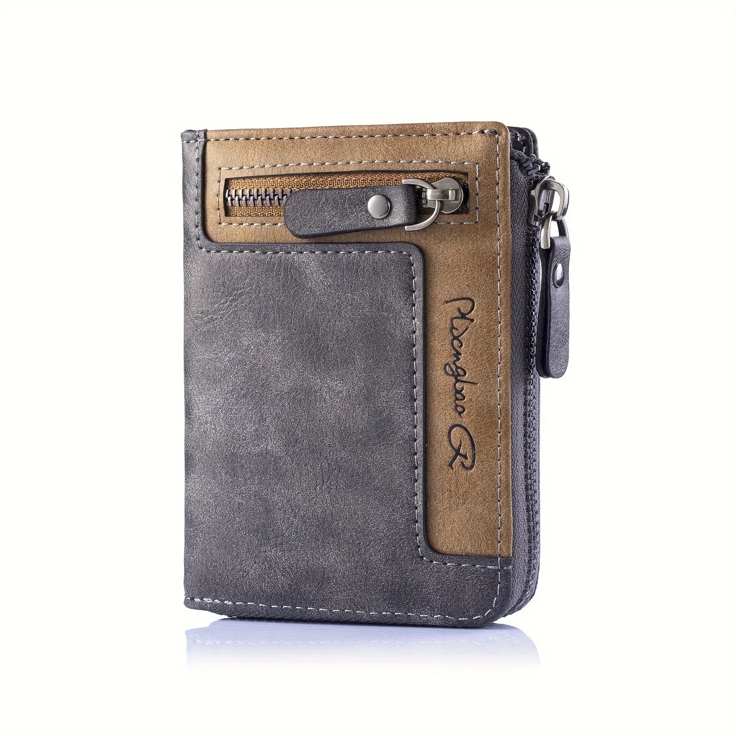 1pc Premium Retro Short Wallet Leather Zipper Durable Wallet