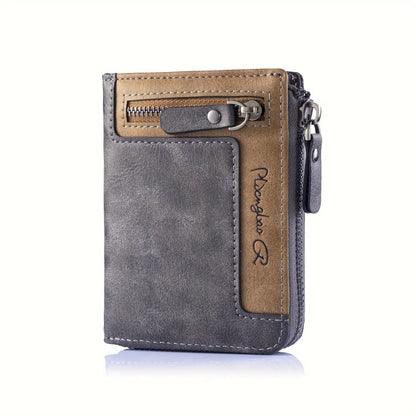 1pc Premium Retro Short Wallet Leather Zipper Durable Wallet