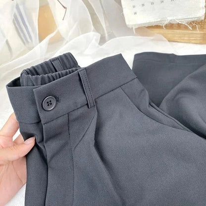 Fall Spring Black Suit Haren Pants Elastic High Waist Casual