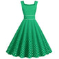 Women Vintage 1950s Retro Dress Sleeveless Dot Print Square Neck Waist In A-Line
