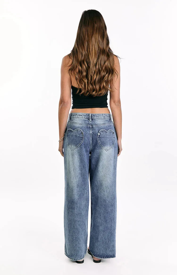Heart Back Pocket Wide-Leg Jeans