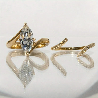2PC 3CT Marquise Moissanite Set, S925 Sterling Silver Anniversary Stackable Rings