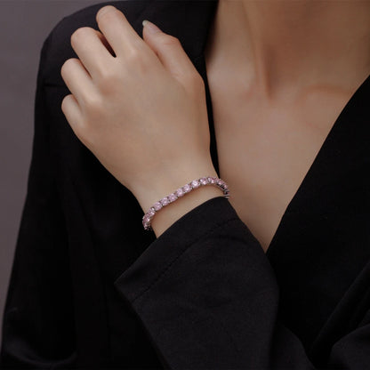 New In Solid 925 Sterling Silver 5MM Lab Pink Sapphire Gemstone Tennis Chain Bracelets