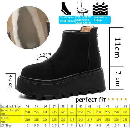 Fujin 7cm Suede Leather Snow Boots Non Slip Chelsea Boots Chunky Heel