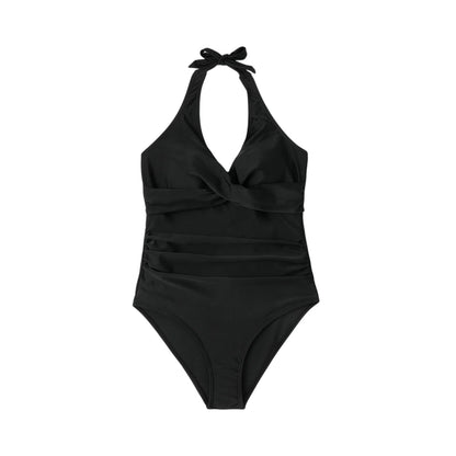 Tummy Control Swimsuit Cross Front Striped One Piece