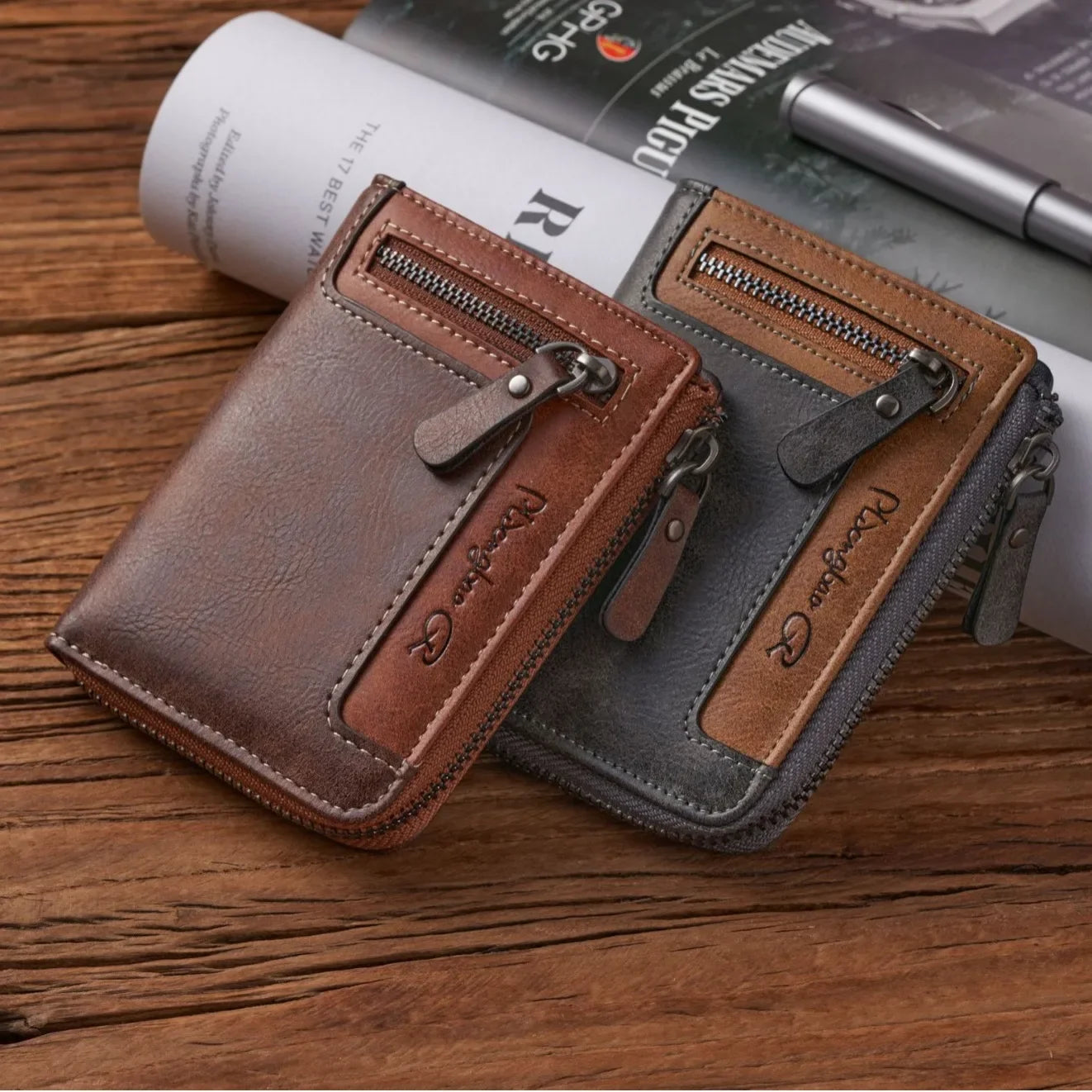1pc Premium Retro Short Wallet Leather Zipper Durable Wallet