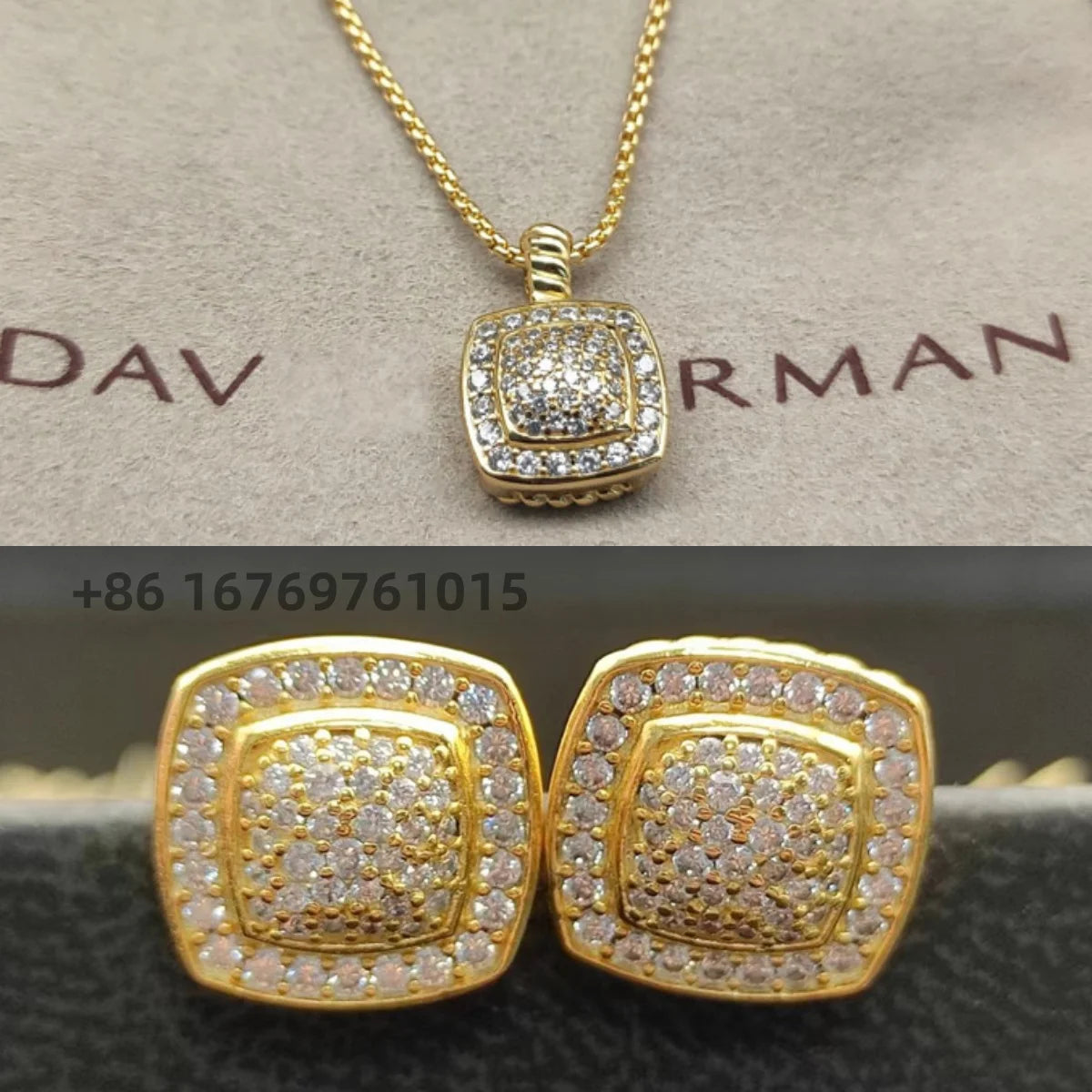 2025 New High-Quality Square Diamond Necklace and Earrings Set