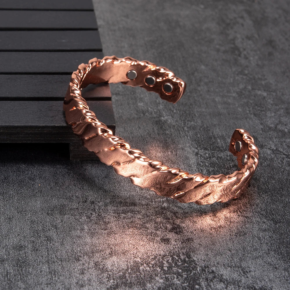 Pure Copper Magnetic Bracelet Arthritis Twisted Adjustable Cuff 12mm Magnetic Bangles