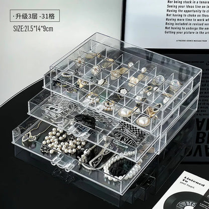 Large Capacity Multi-Layer Desktop Drawer Style Jewelry Box Earring Ring