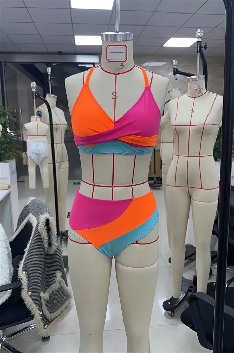 Women 2 Pieces Bikini Set Patchwork V-Neck