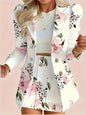 Women's Casual Two-Piece Suit Set, Long-Sleeved Flip-Top Double-Breasted Jacket and Mini Hip-Hugging Skirt