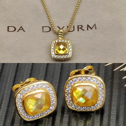 2025 New High-Quality Square Diamond Necklace and Earrings Set
