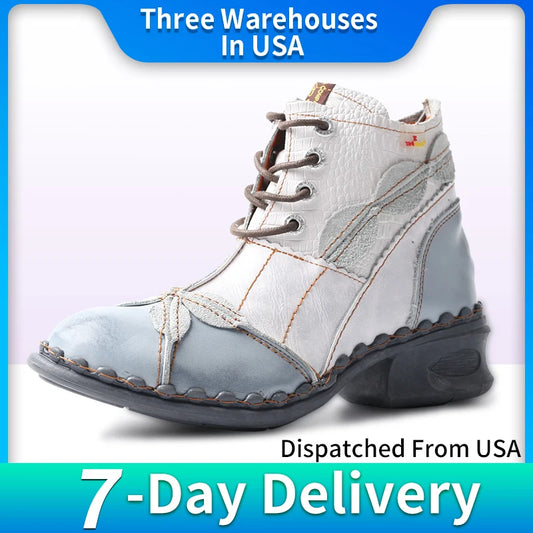 TMA EYES Women's Leather Oxford Ankle Boots Fleece Lined Bootie