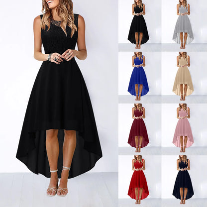 Bow Belt Elegant Irregular Length Women's Elegant Dress Sleeveless Chiffon