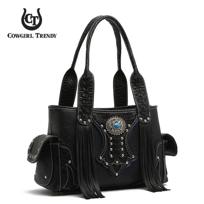 Western Style Cowgirl Woven Fringe Crocodile Gorgeous Purse Conchos Women Handbag Shoulder Bags Wallet Set