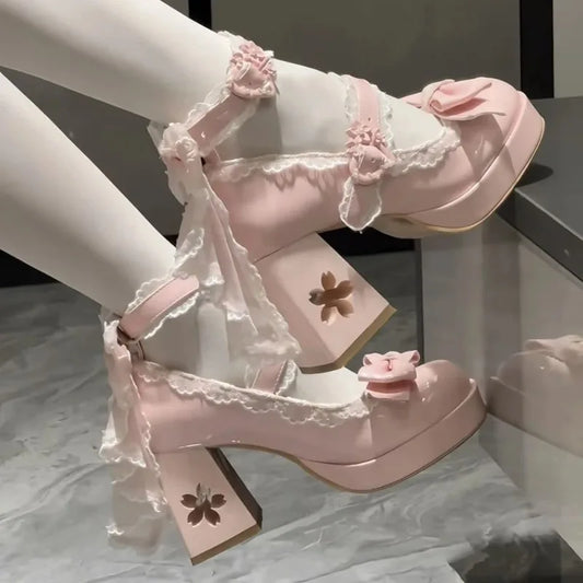 Lovely Girls Lolita Butterfly Knot High Heels Platform