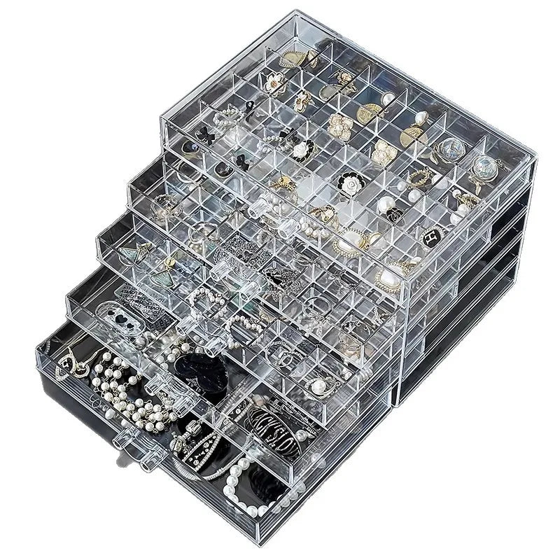 Large Capacity Multi-Layer Desktop Drawer Style Jewelry Box Earring Ring