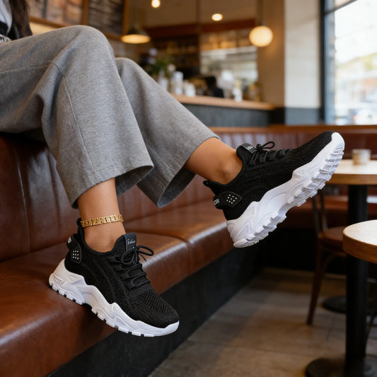 Fashion Knitted Sneakers for Women Mesh Breathable Lace-up Casual Sports Shoes