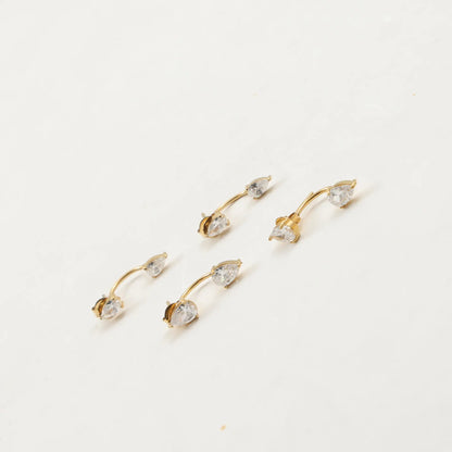Front and Back Ear Waterdrop Zircon C-shaped, Stainless Steel Earring