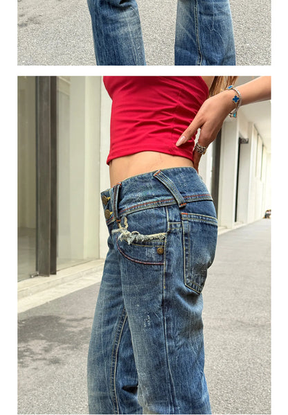 Women's Low Rise Pants Simple Bell Bottom Jeans Stretch Skinny