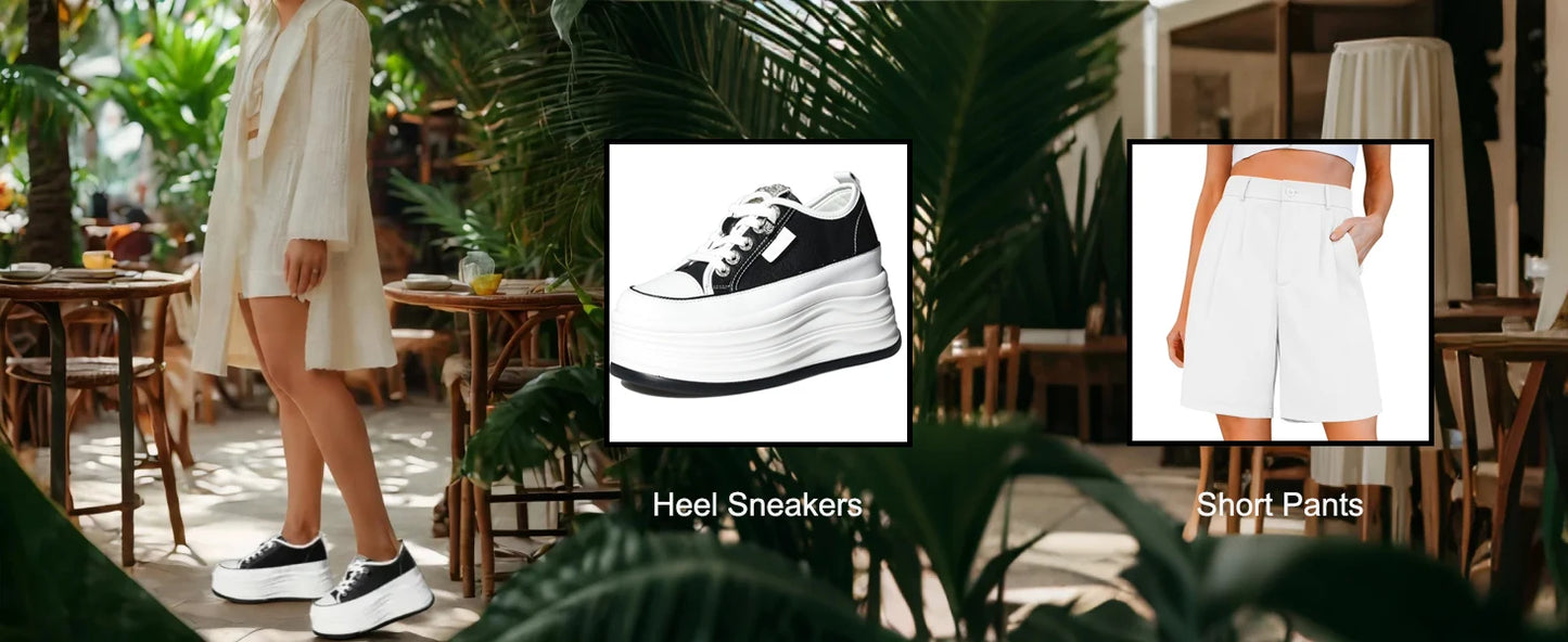 Koznoy 9cm 3-inch Wedge Heel Sneakers Microfiber Leather