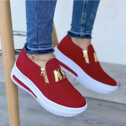 Women Autumn Sneakers Casual Double M Printed Side Zipper Platform Shoes