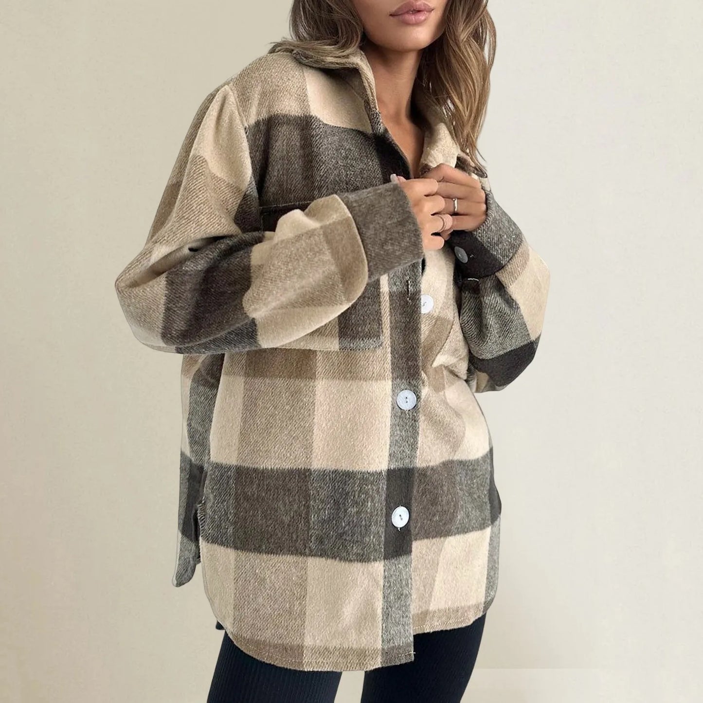 Fall Winter Classic Plaid Shirt for Women Plus Size Flannel Button Down Lapel Shirt