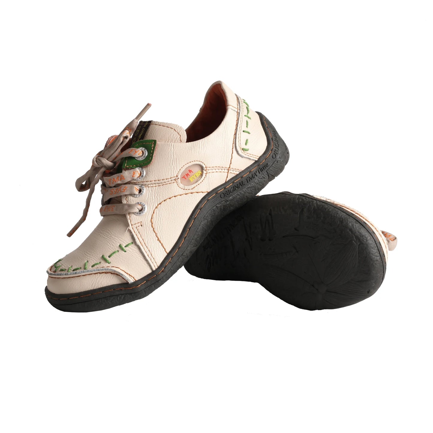 Women's Hand-Stitched Leather Sneakers Lightweight Flat Design Shoes