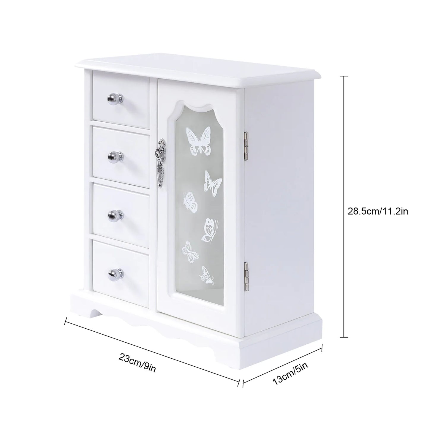 Jewelry Box with 4 Drawers Organizer and Built-in Necklace Carousel and Large Mirror, Jewelry Storage Box White