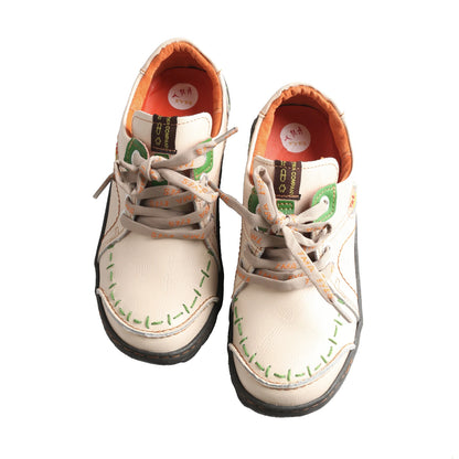 Women's Hand-Stitched Leather Sneakers Lightweight Flat Design Shoes