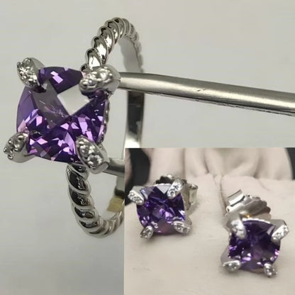 2025 New High-Quality Silver and Gold Color Set with 8mm Colorful Main Stone