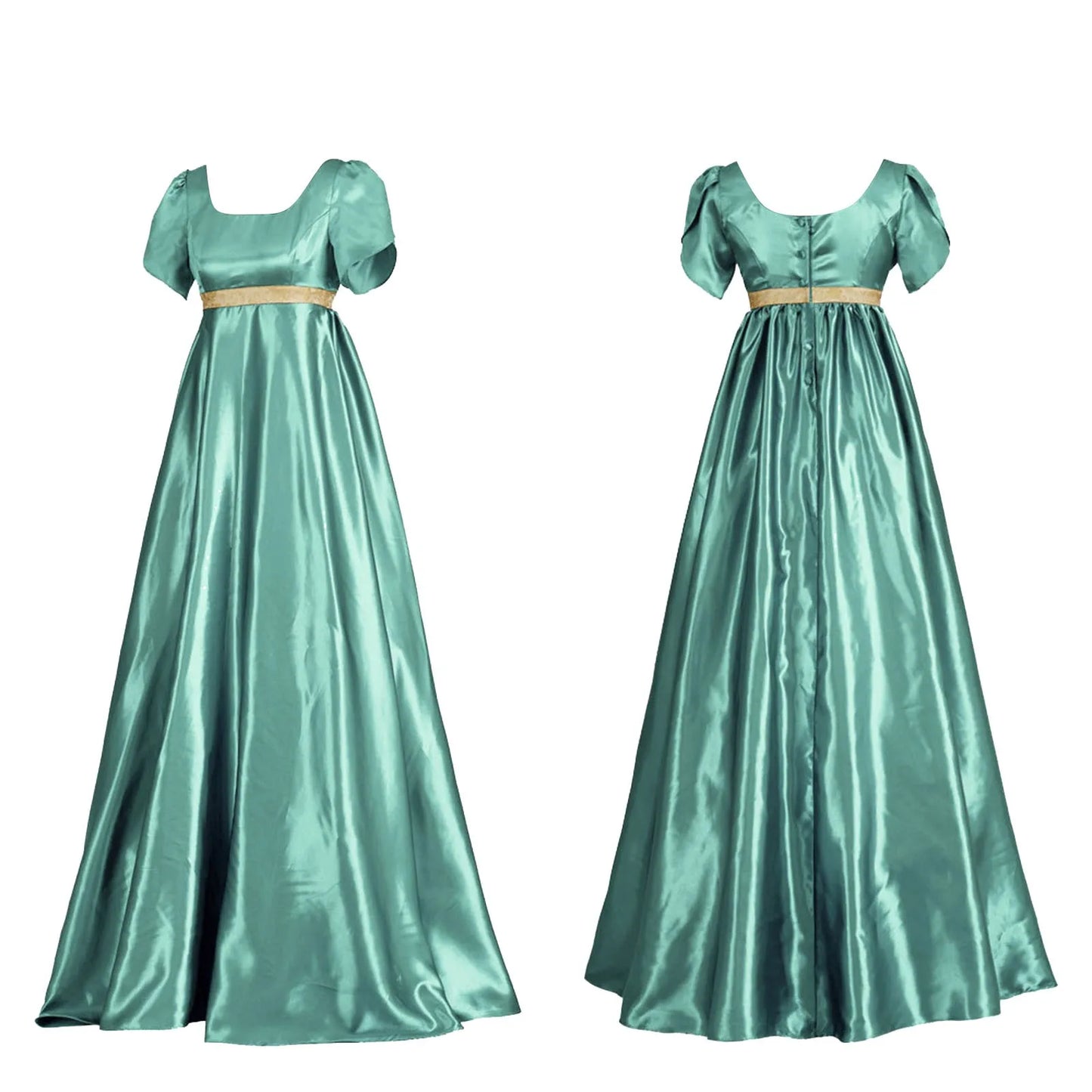 Medieval Vintage Satin Dress Short Sleeve High Waist Renaissance Dress