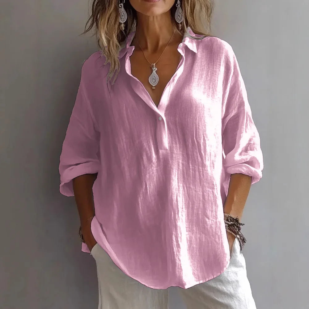 Fashion Long-sleeved Lapel Pullover Shirt Casual