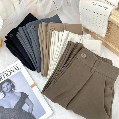 Fall Spring Black Suit Haren Pants Elastic High Waist Casual