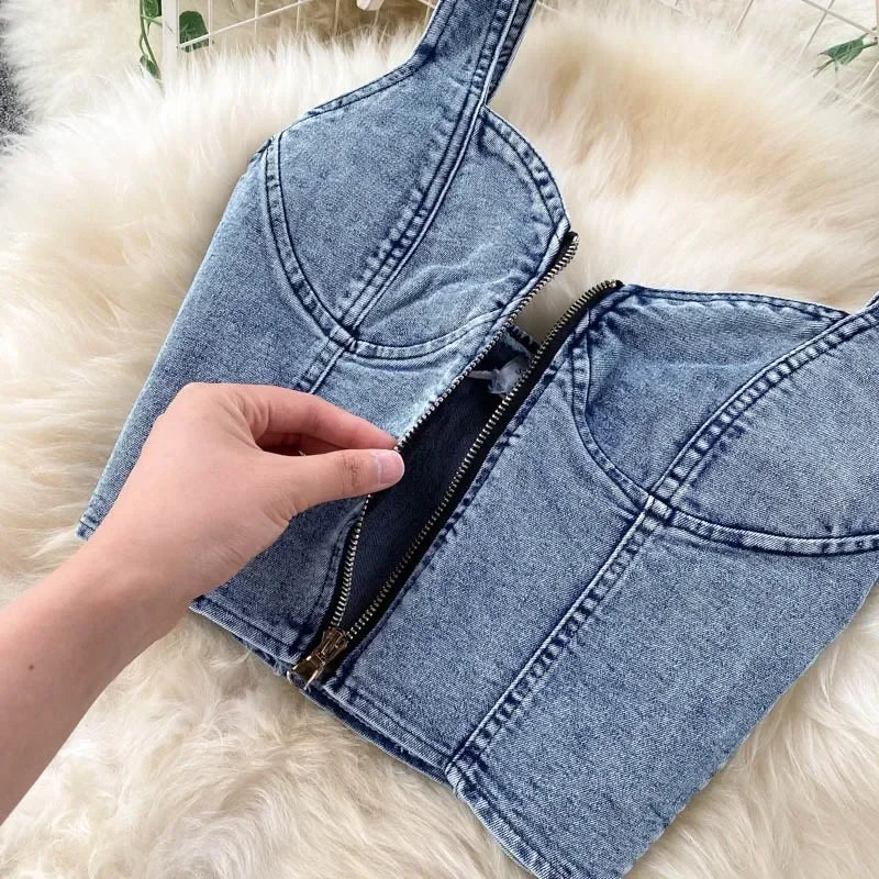 denim 2 piece outfits summer top and skirt