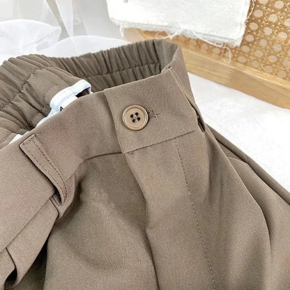 Fall Spring Black Suit Haren Pants Elastic High Waist Casual