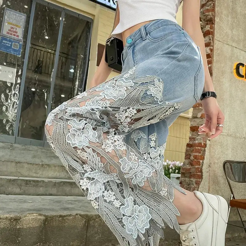Lace Patchwork Hollow Niche Jeans