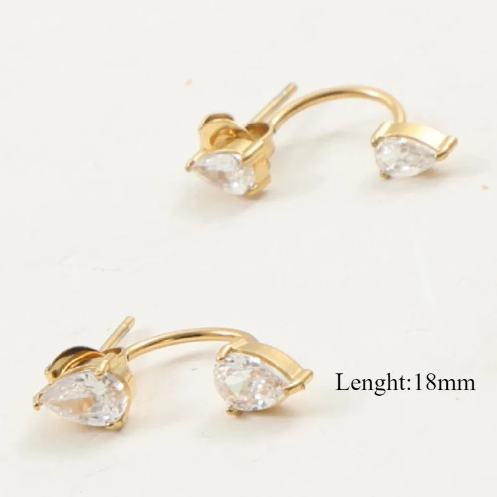 Front and Back Ear Waterdrop Zircon C-shaped, Stainless Steel Earring