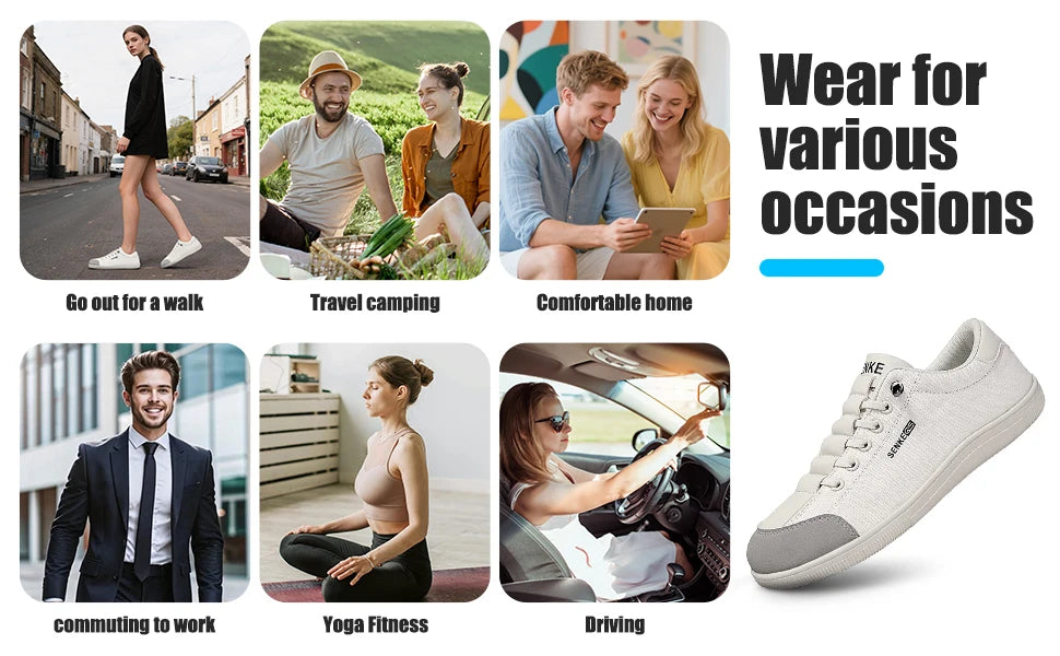 Womens Wide Toe Box Shoes Casual Comfortable Barefoot Slip On Loafers Zero Drop Leather Canvas