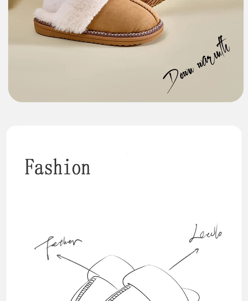 Winter Fur Cotton Slippers For Women Soft Comfort