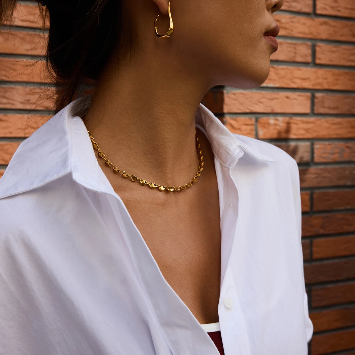 Simple Classic 18K Gold Color Plated Stainless Steel Heart-